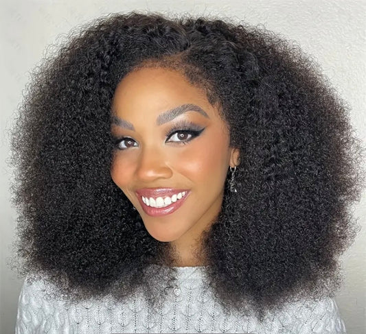 Pre -Plucked 180% Density Glueless Deep Curly Lace Front Human Hair HD Transparent Lace Closure Wig